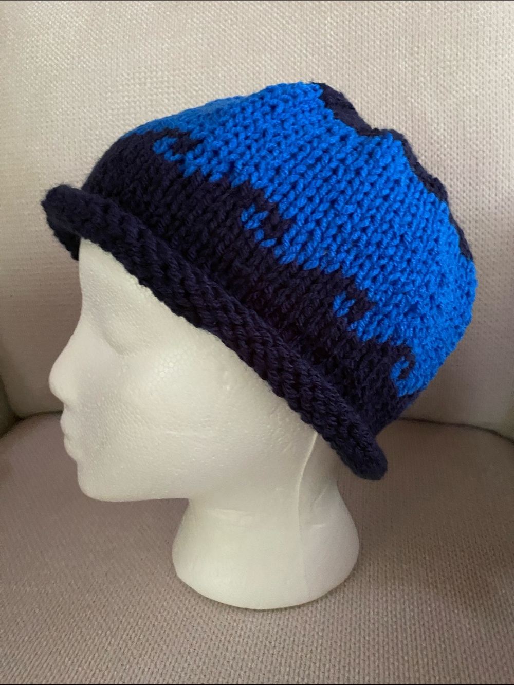 Blue Wave Hand-Knit Beanie Hat - one size fits all